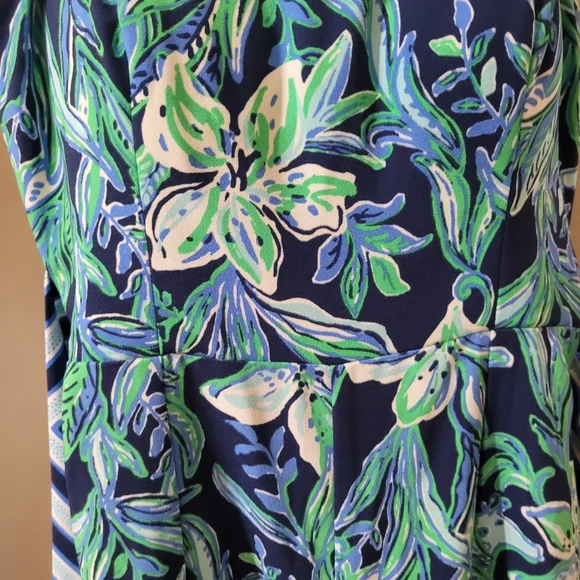 Lilly Pulitzer Blue Green Nila Jumpsuit with striped  fabric tie belt wide leg - Picture 9 of 16